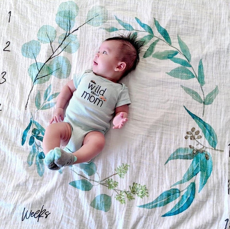Miaoberry Organic Baby Monthly Milestone Blanket Newborn Boy Girl Unisex Gender Neutral| Green Leaf Wreath Eucalyptus Baby Nursery Month Picture Blanket| Growth Photography Background Prop|Birth Announcement - Image 4